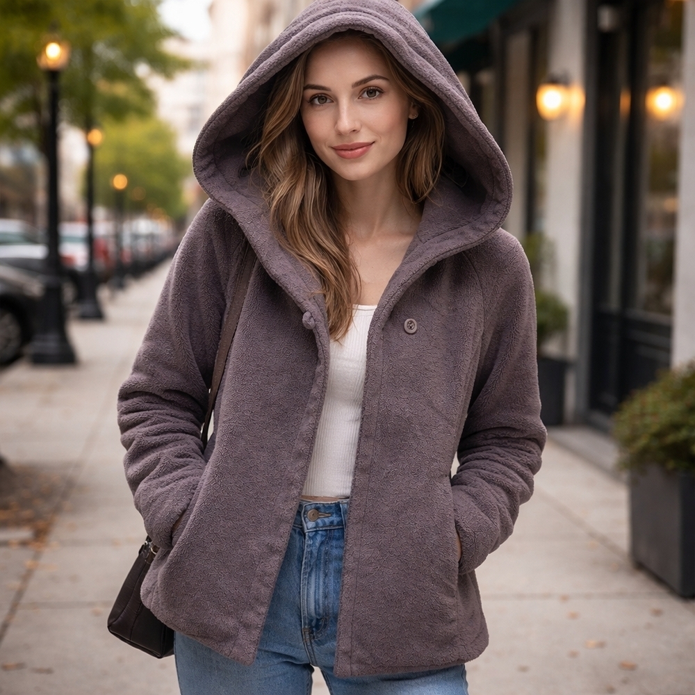 J.Jill Super Soft Hooded Fleece Jacket Thick Stretchy Washed Brown